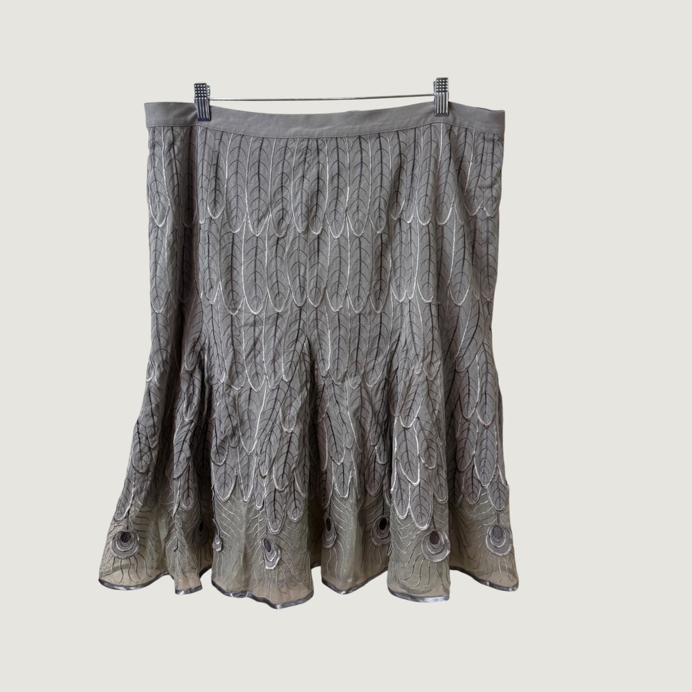 …Way Gray Peacock Feather Embroidered Plus 18 Skirt Y2K Whimsigoth Fairy Artsy